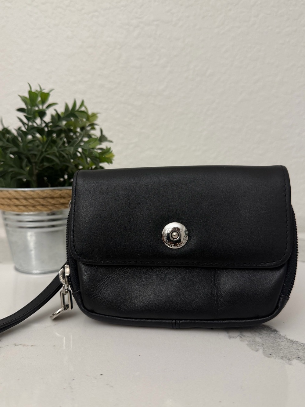 Etienne Aigner Black Leather Wristlet Clutch